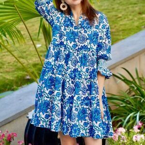 Sohana Nora Dress White Blue Cotton Dress L